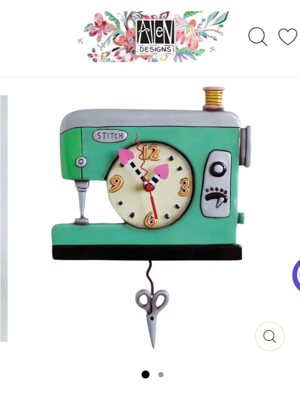 Mint Sewing Machine Wall Clock with Pink Accents